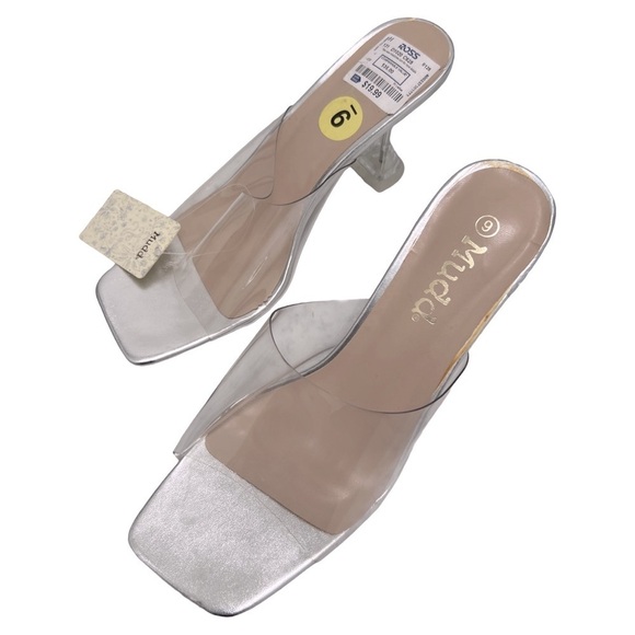 MUDD • Women’s Clear Metallic Silver Square Toe Heels - Picture 7 of 12